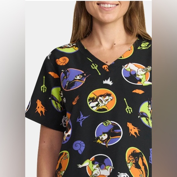 Disney Scrubs Villains Colorful Tee Size Small with Orange, Purple, and Green - Picture 2 of 11